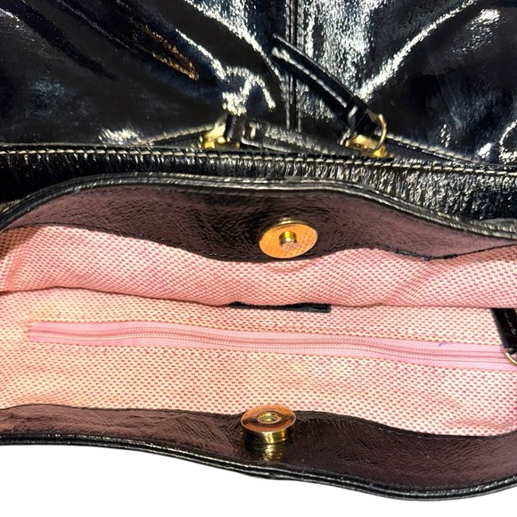 Dooney & Bourke Black Patent Leather Hobo Bag – Zip Pocket Slouch Style - Picture 12 of 16